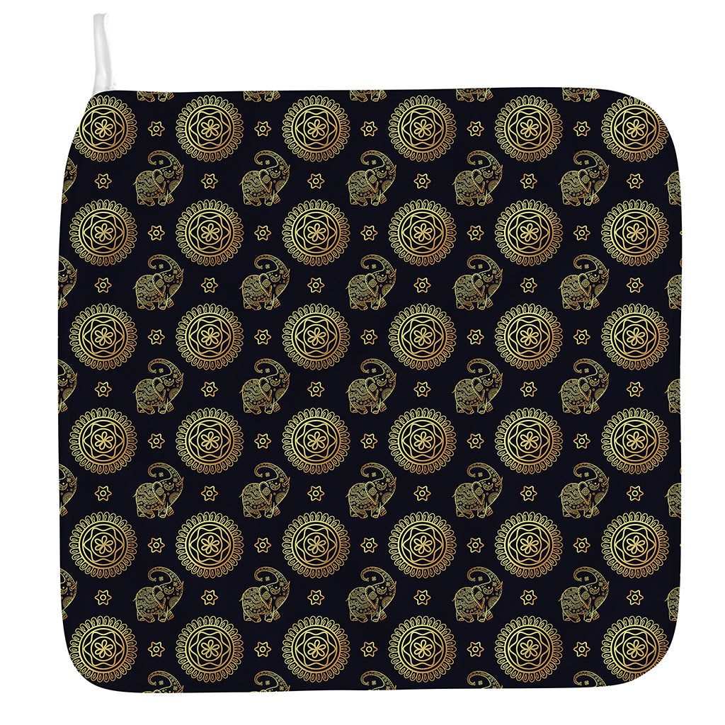 Blue And Gold Tribal Elephant Print Hand Towel