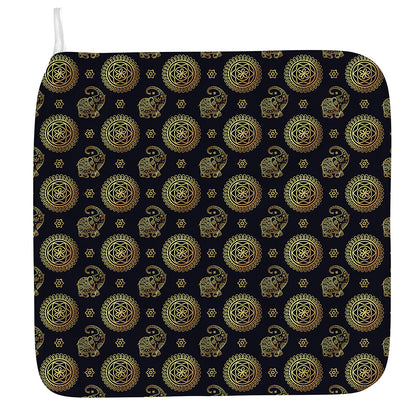 Blue And Gold Tribal Elephant Print Hand Towel