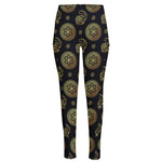 Blue And Gold Tribal Elephant Print High-Waisted Pocket Leggings