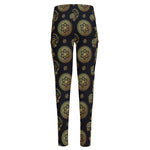 Blue And Gold Tribal Elephant Print High-Waisted Pocket Leggings