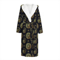 Blue And Gold Tribal Elephant Print Hooded Bathrobe