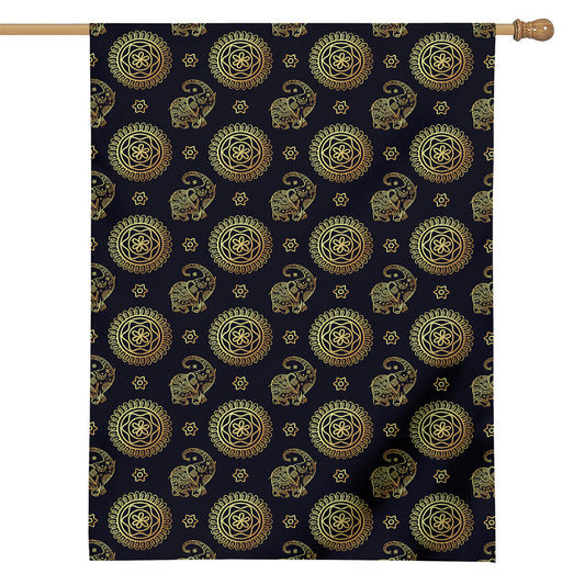 Blue And Gold Tribal Elephant Print House Flag