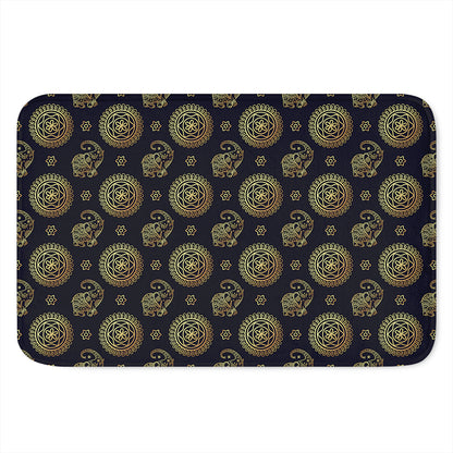 Blue And Gold Tribal Elephant Print Indoor Door Mat
