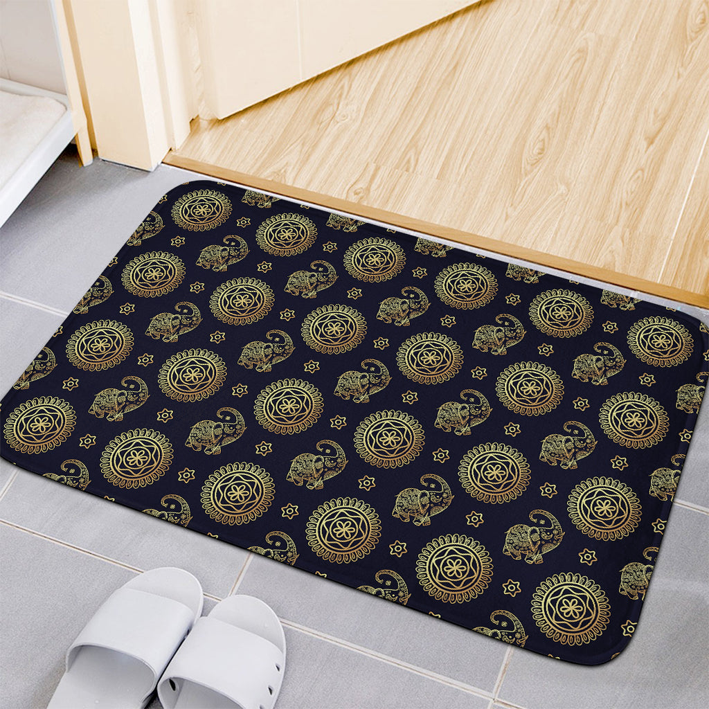 Blue And Gold Tribal Elephant Print Indoor Door Mat