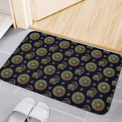 Blue And Gold Tribal Elephant Print Indoor Door Mat