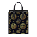 Blue And Gold Tribal Elephant Print Insulated Lunch Tote