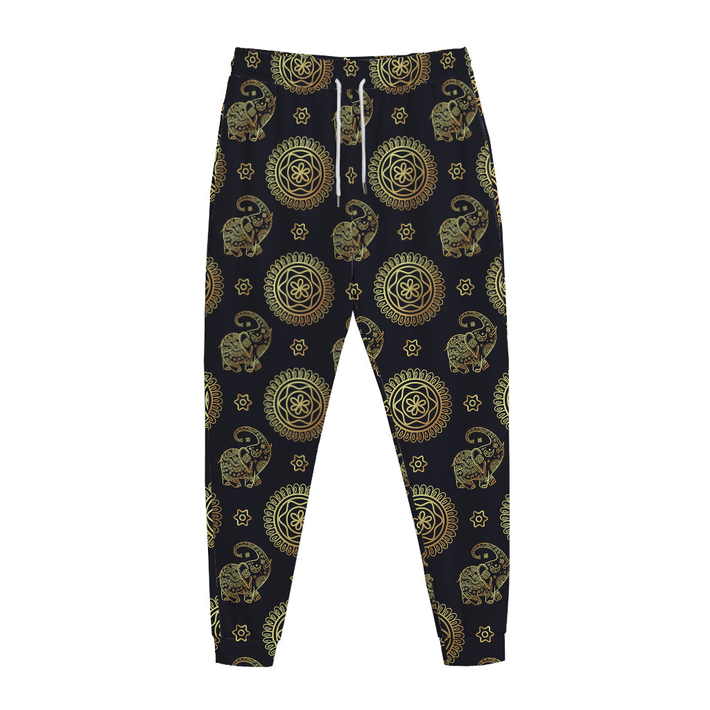 Blue And Gold Tribal Elephant Print Jogger Pants