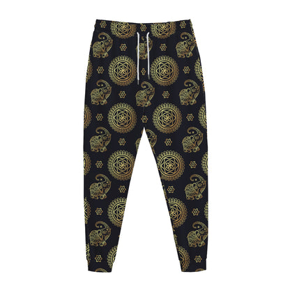 Blue And Gold Tribal Elephant Print Jogger Pants