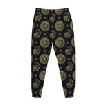 Blue And Gold Tribal Elephant Print Jogger Pants