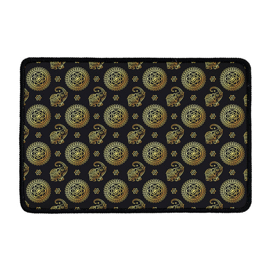 Blue And Gold Tribal Elephant Print Kitchen Mat
