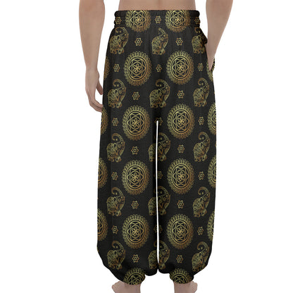 Blue And Gold Tribal Elephant Print Lantern Pants