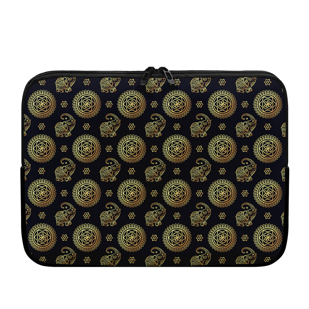 Blue And Gold Tribal Elephant Print Laptop Sleeve