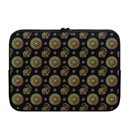 Blue And Gold Tribal Elephant Print Laptop Sleeve