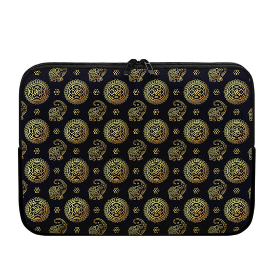 Blue And Gold Tribal Elephant Print Laptop Sleeve