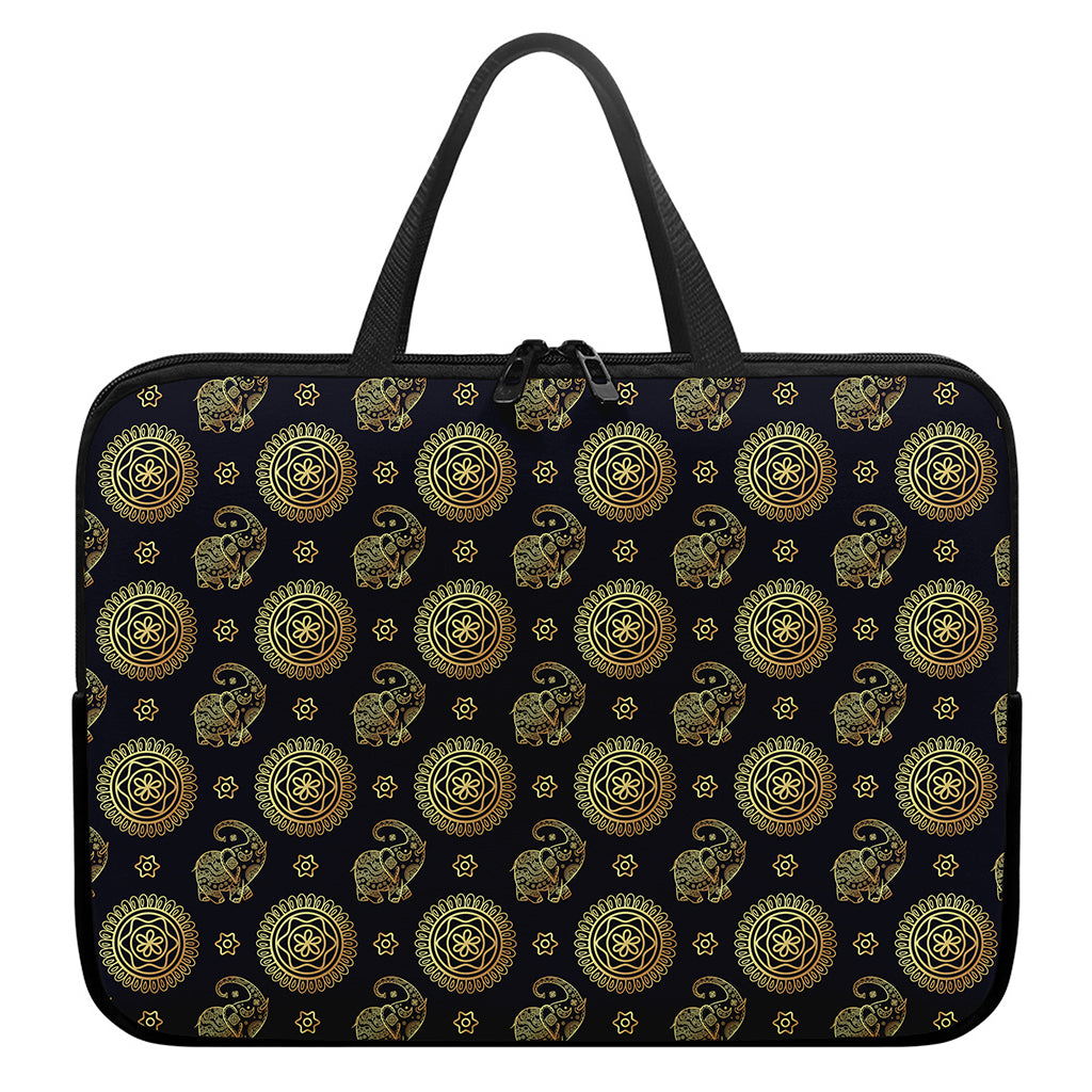 Blue And Gold Tribal Elephant Print Laptop Sleeve With Handle