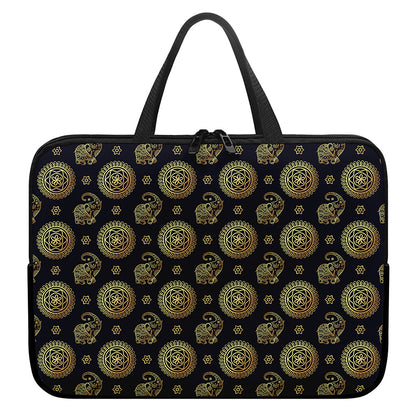 Blue And Gold Tribal Elephant Print Laptop Sleeve With Handle