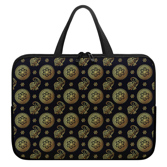 Blue And Gold Tribal Elephant Print Laptop Sleeve With Handle