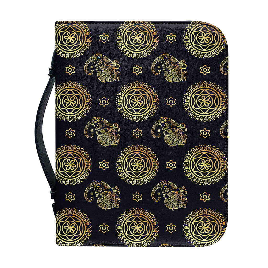 Blue And Gold Tribal Elephant Print Leather Bible Cover