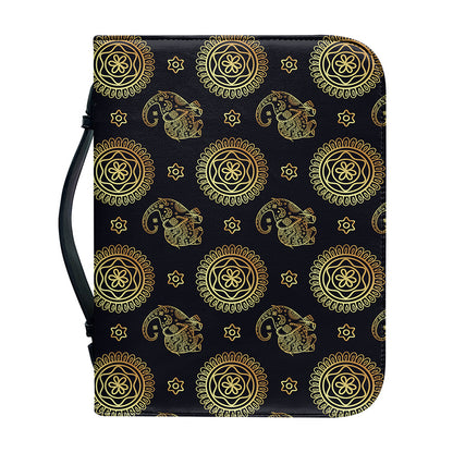 Blue And Gold Tribal Elephant Print Leather Bible Cover