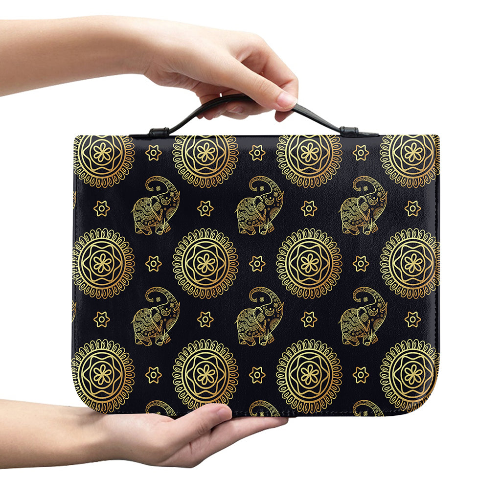 Blue And Gold Tribal Elephant Print Leather Bible Cover