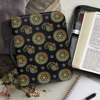 Blue And Gold Tribal Elephant Print Leather Bible Cover