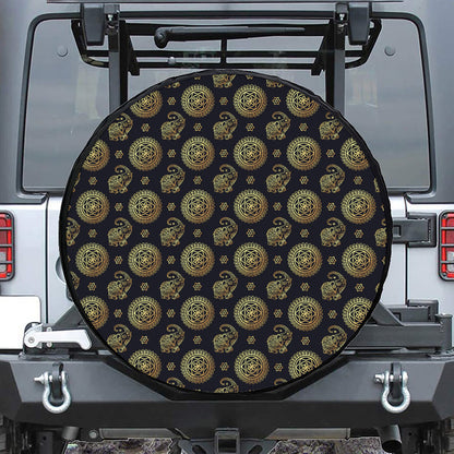 Blue And Gold Tribal Elephant Print Leather Spare Tire Cover