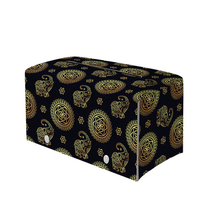 Blue And Gold Tribal Elephant Print Leather Tissue Box Cover