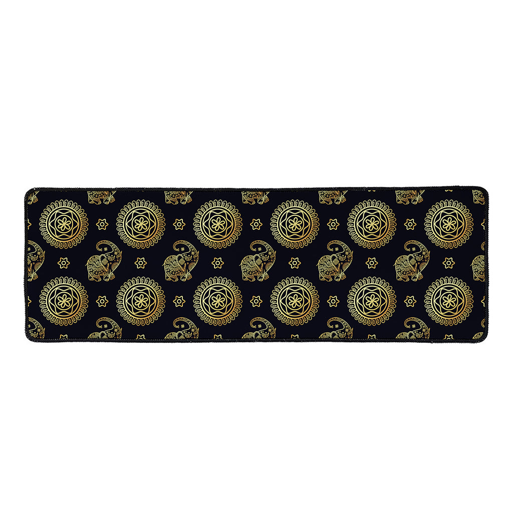 Blue And Gold Tribal Elephant Print Long Kitchen Mat