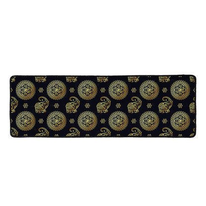 Blue And Gold Tribal Elephant Print Long Kitchen Mat