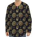 Blue And Gold Tribal Elephant Print Long Sleeve Baseball Jersey
