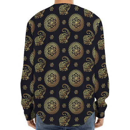 Blue And Gold Tribal Elephant Print Long Sleeve Baseball Jersey