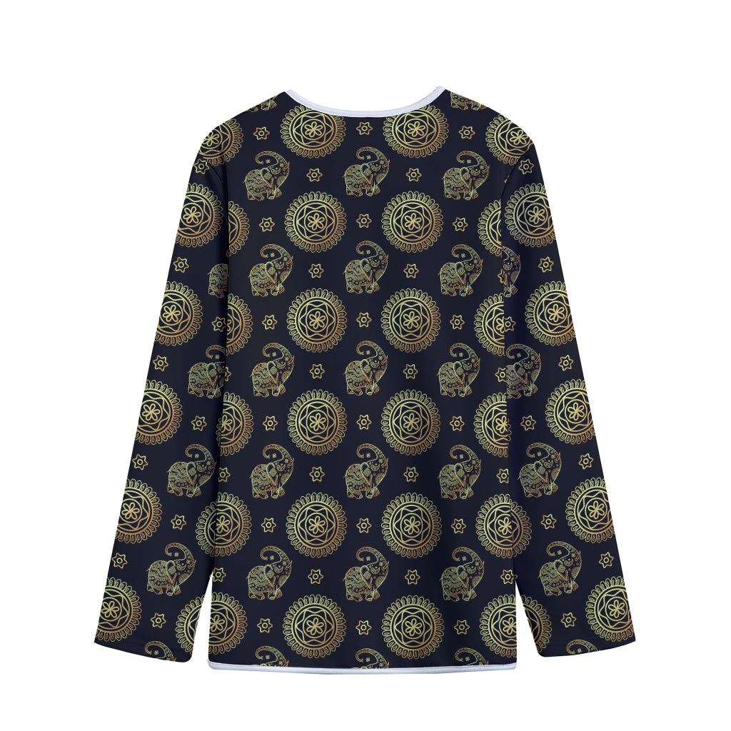 Blue And Gold Tribal Elephant Print Long Sleeve Short Coat