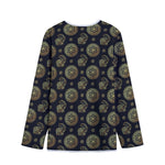 Blue And Gold Tribal Elephant Print Long Sleeve Short Coat