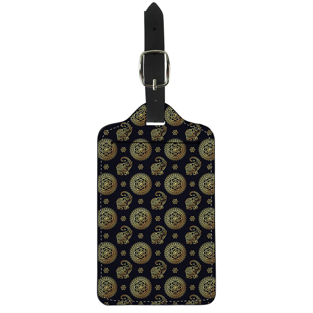 Blue And Gold Tribal Elephant Print Luggage Tag
