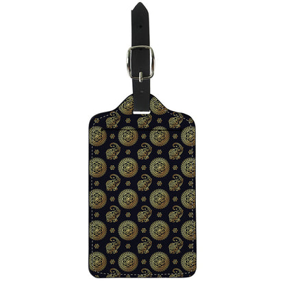 Blue And Gold Tribal Elephant Print Luggage Tag