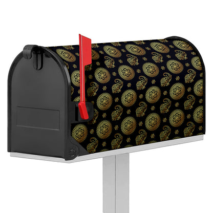 Blue And Gold Tribal Elephant Print Mailbox Cover