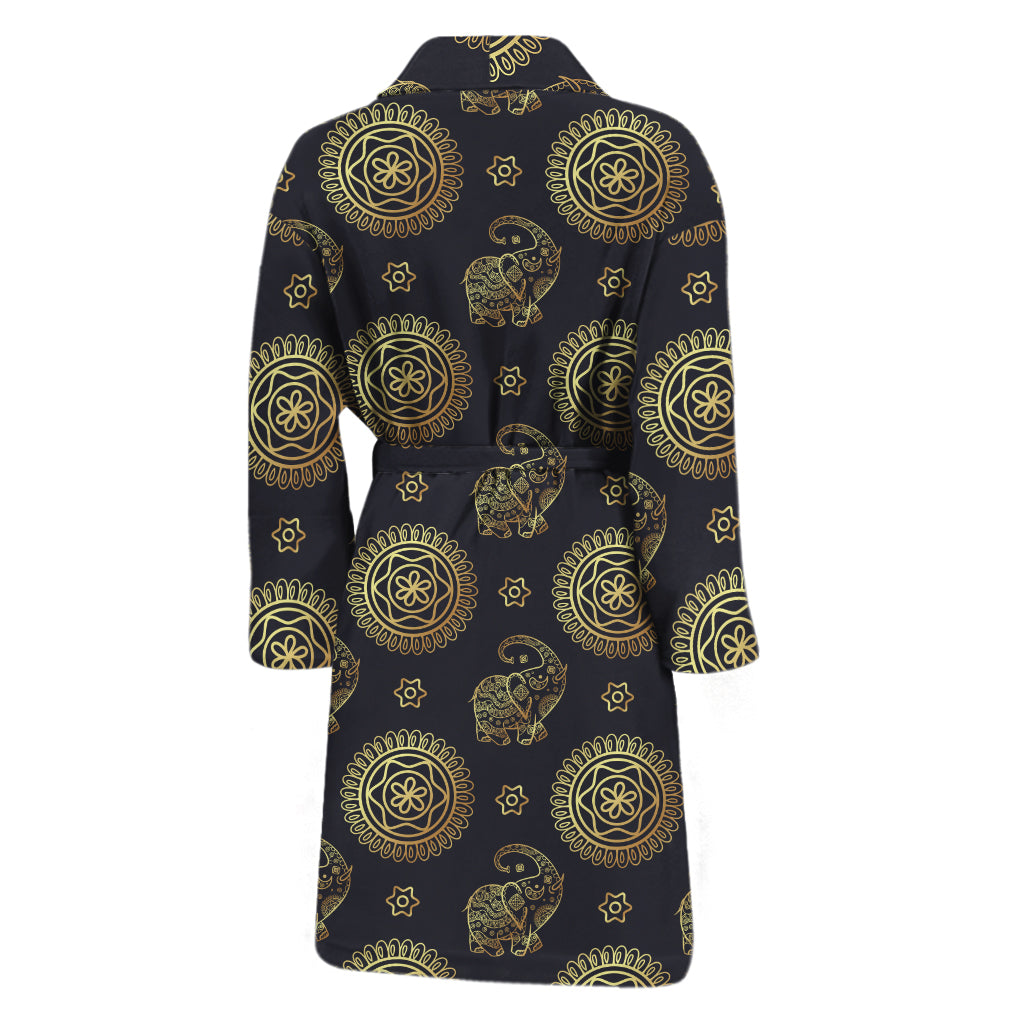 Blue And Gold Tribal Elephant Print Men's Bathrobe