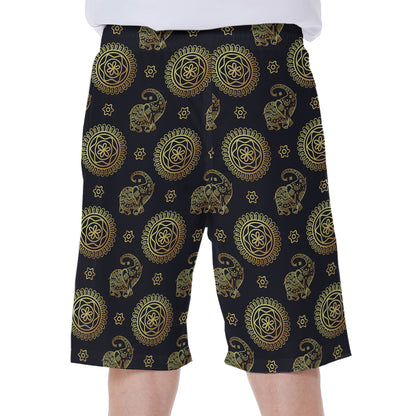 Blue And Gold Tribal Elephant Print Men's Beach Shorts