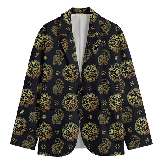 Blue And Gold Tribal Elephant Print Men's Blazer