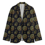 Blue And Gold Tribal Elephant Print Men's Blazer