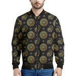 Blue And Gold Tribal Elephant Print Men's Bomber Jacket