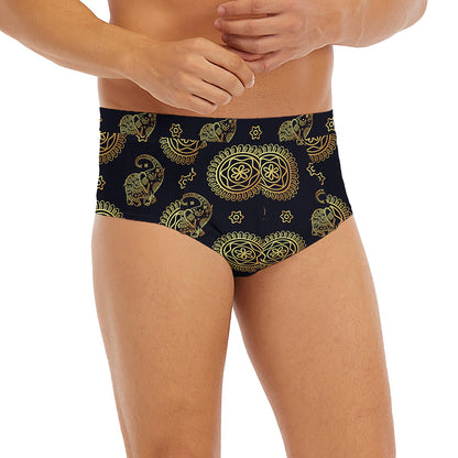 Blue And Gold Tribal Elephant Print Men's Briefs