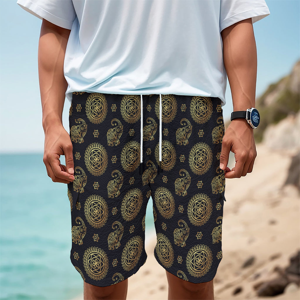 Blue And Gold Tribal Elephant Print Men's Cargo Shorts