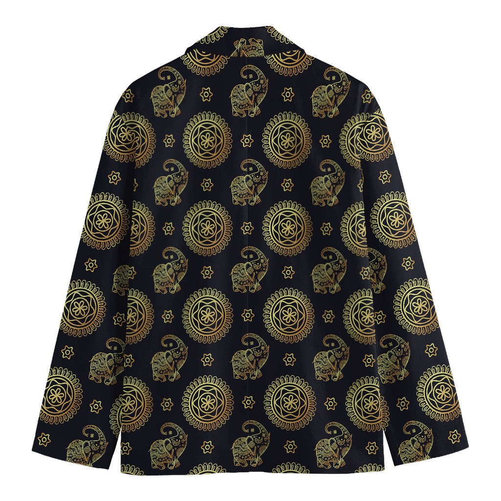 Blue And Gold Tribal Elephant Print Men's Cotton Blazer
