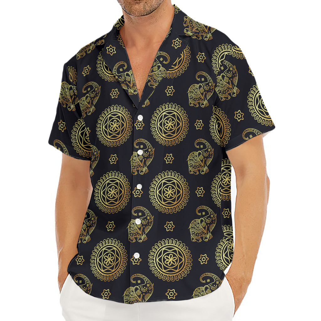 Blue And Gold Tribal Elephant Print Men's Deep V-Neck Shirt