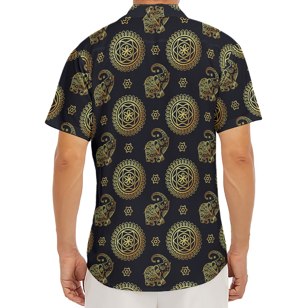Blue And Gold Tribal Elephant Print Men's Deep V-Neck Shirt