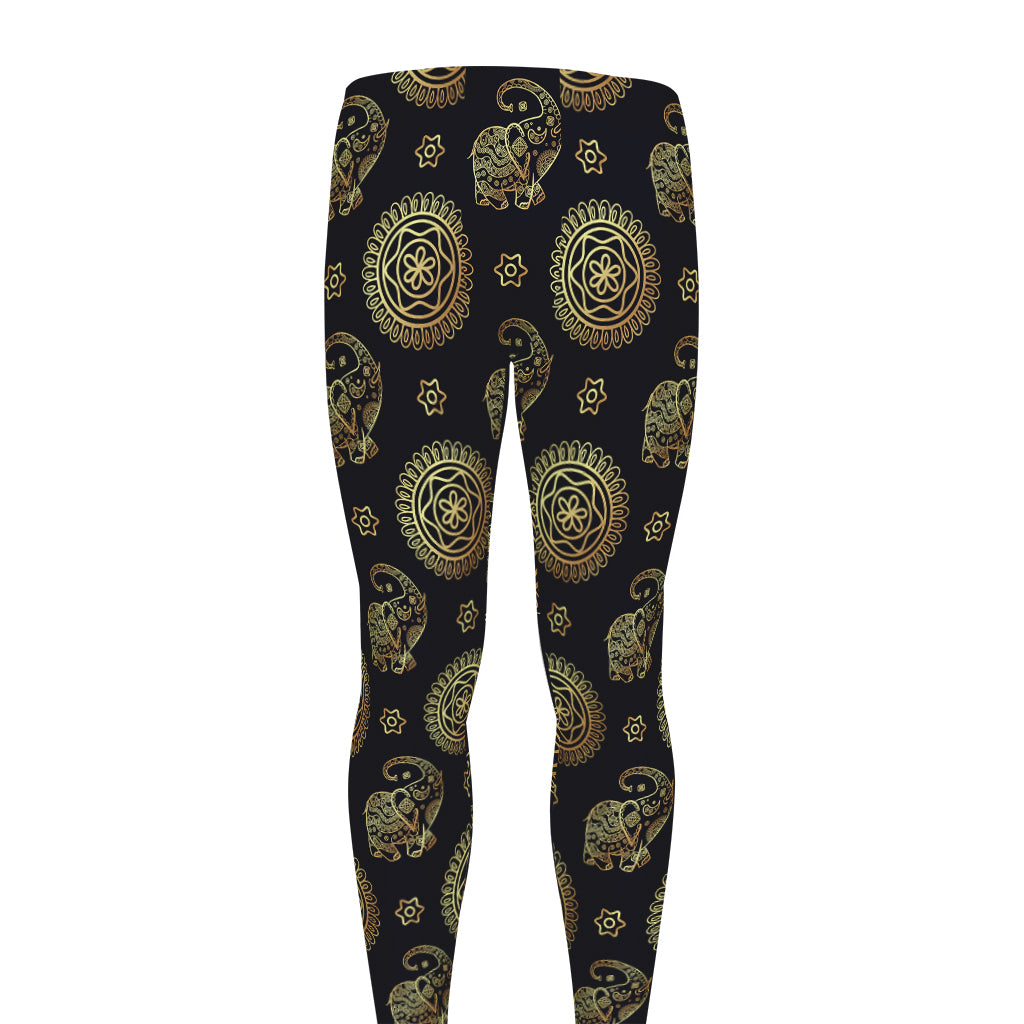 Blue And Gold Tribal Elephant Print Men's leggings
