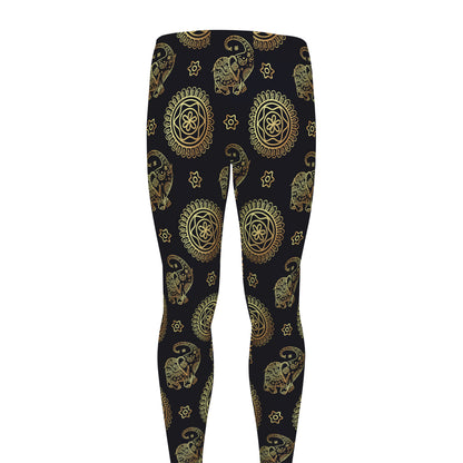 Blue And Gold Tribal Elephant Print Men's leggings