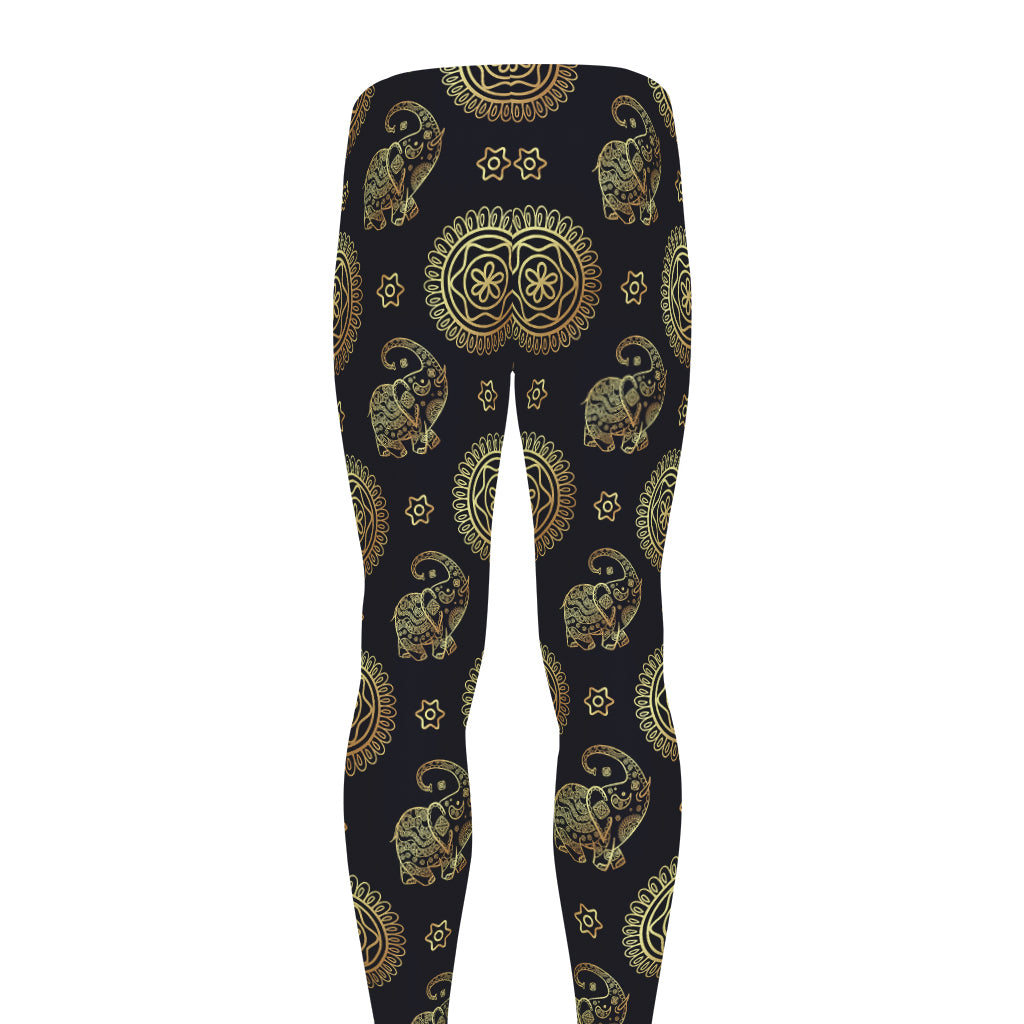 Blue And Gold Tribal Elephant Print Men's leggings