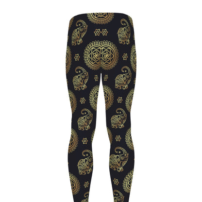 Blue And Gold Tribal Elephant Print Men's leggings